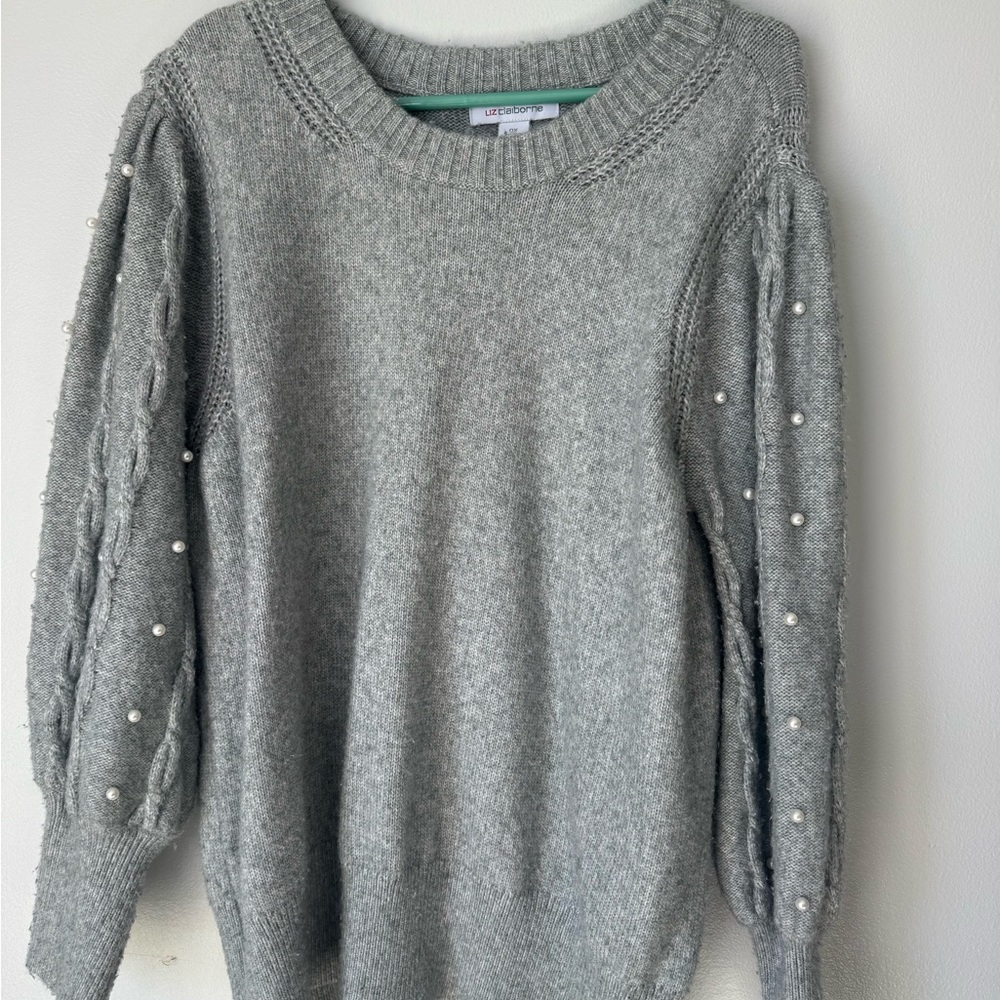 Liz Claiborne Gray Sweater with Pearl Detailing Size OX {0X is larger than XL}